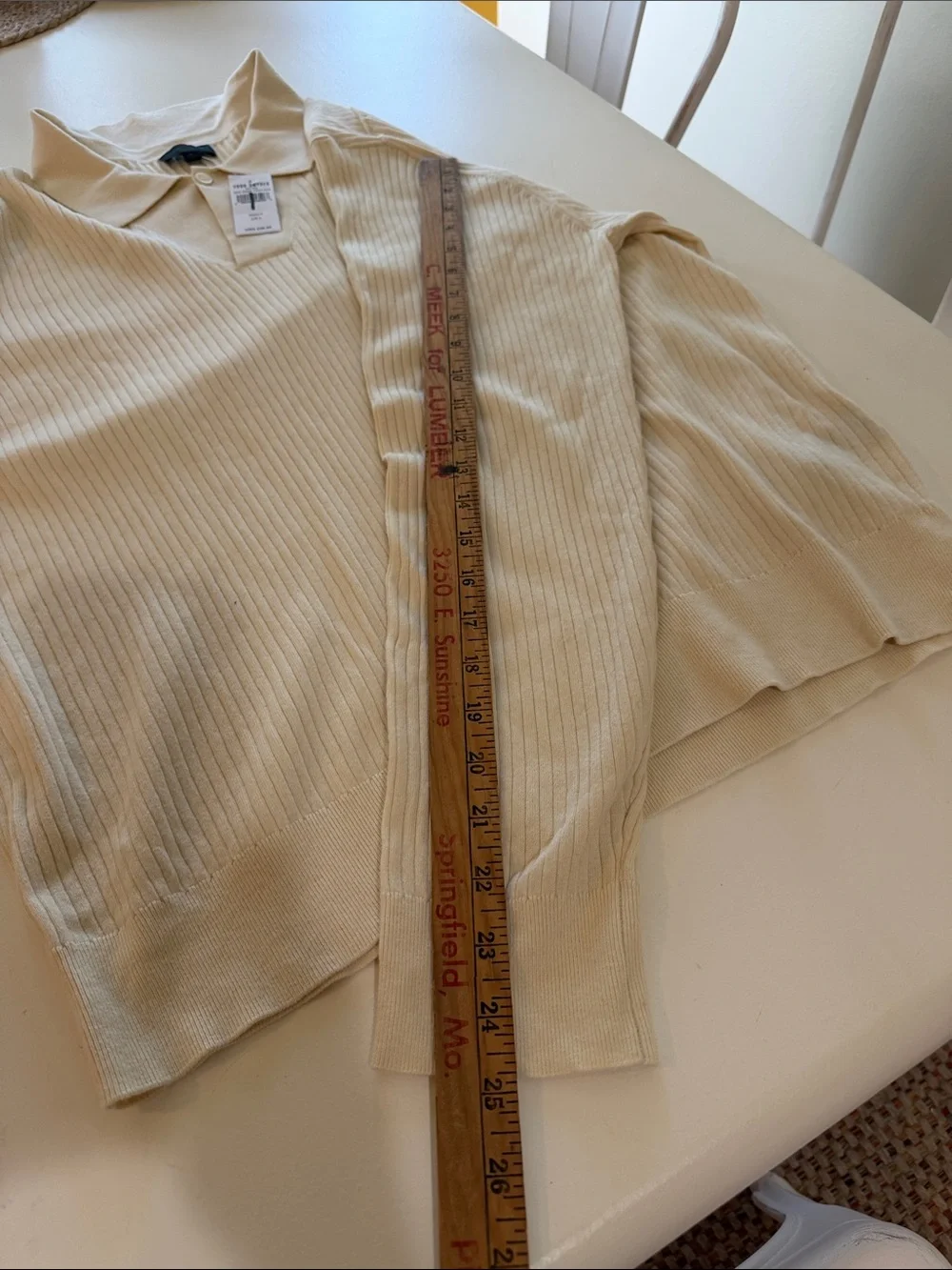 Todd Snyder Bisque Ribbed V-Neck Polo Sweater Sz L.  New/Flawed Box46